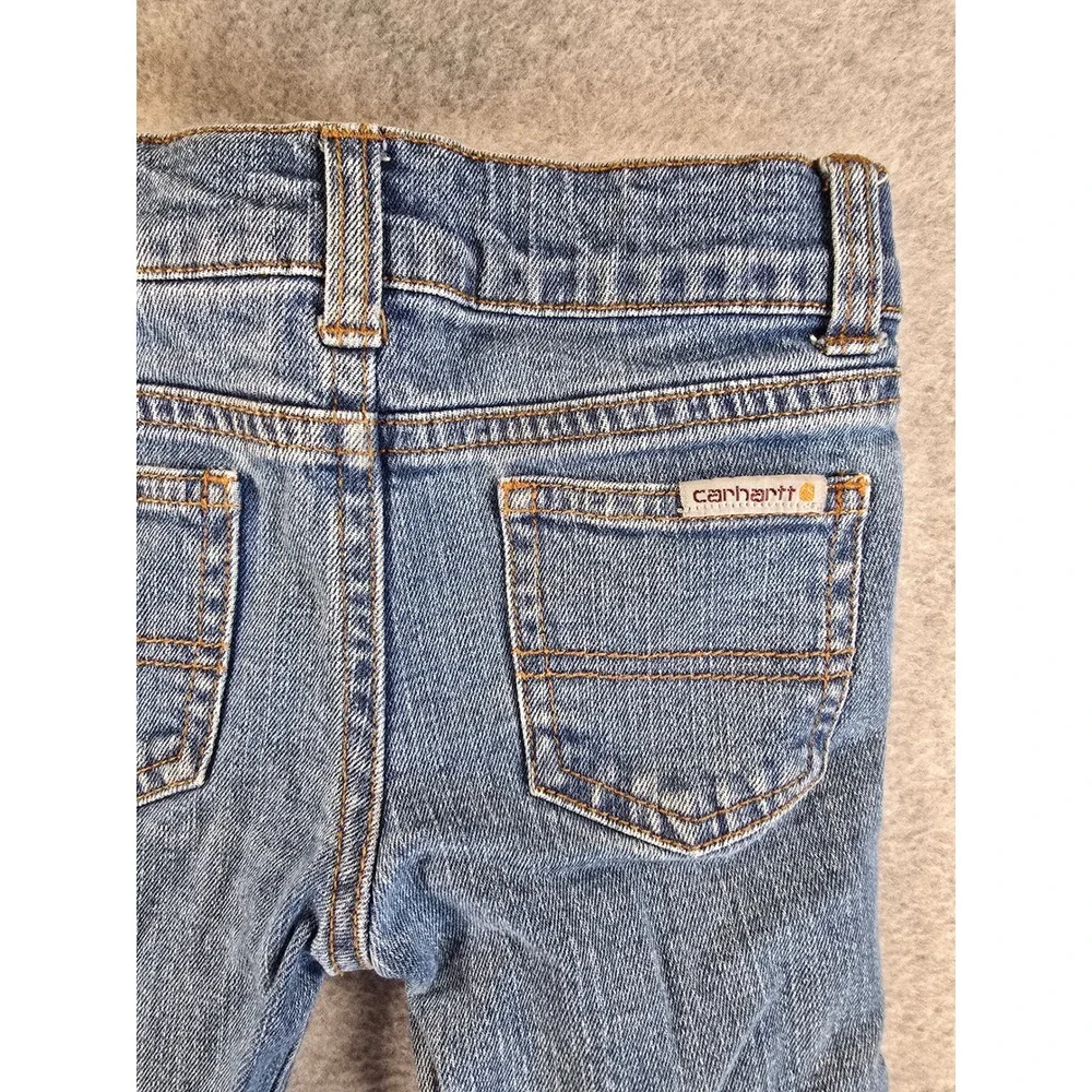 Carhartt Toddler Boys 3T Blue Denim Jeans Straight Leg Adjustable Waist Stretch